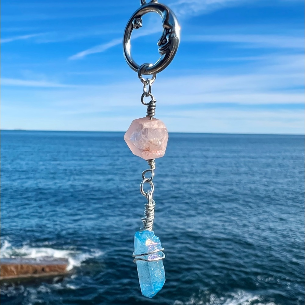 Blue & Peach Luna Aura Quartz Necklace - Picture 6 of 6